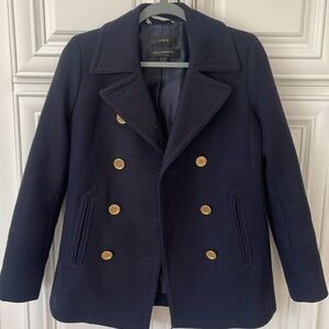 J. Crew Nello Gori Wool Cashmere Navy Bluee double breasted pea coat sz 0